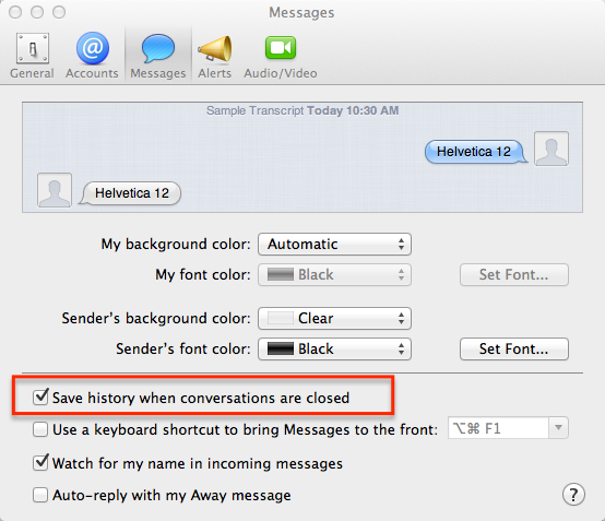 iChat Messages Preferences Save History