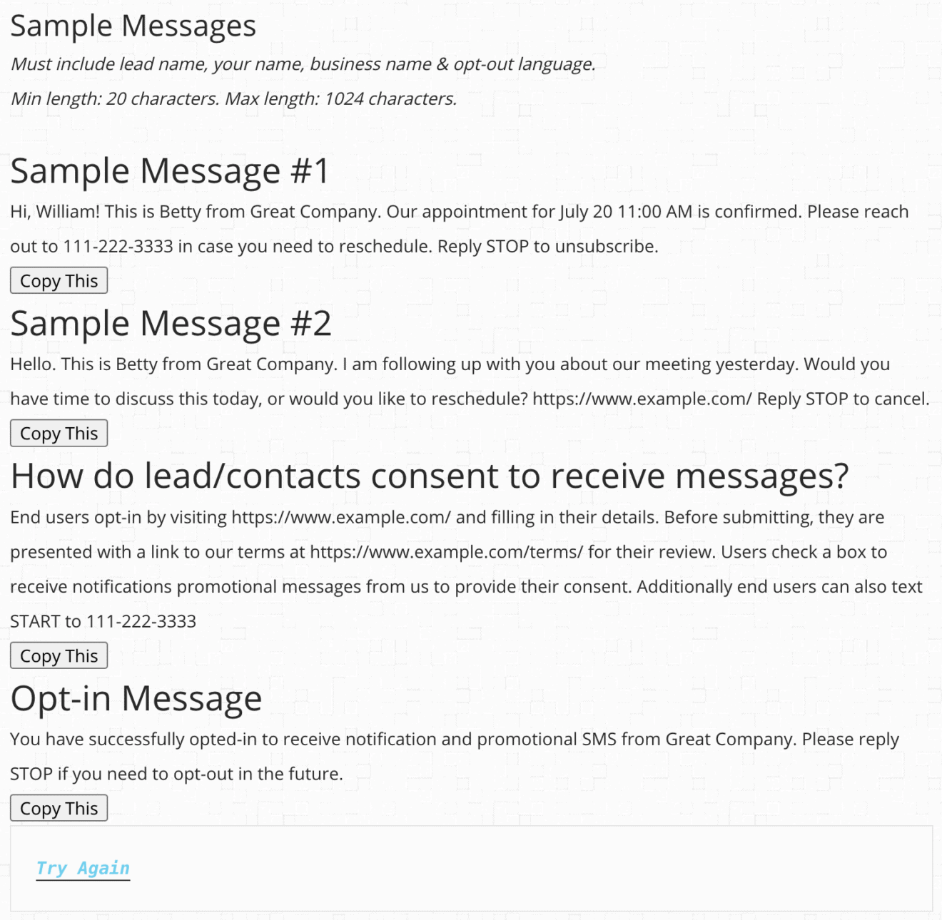 Sample 210 Message A2P 10DLC Registration: Messaging Approval for Brand and Campaign ...